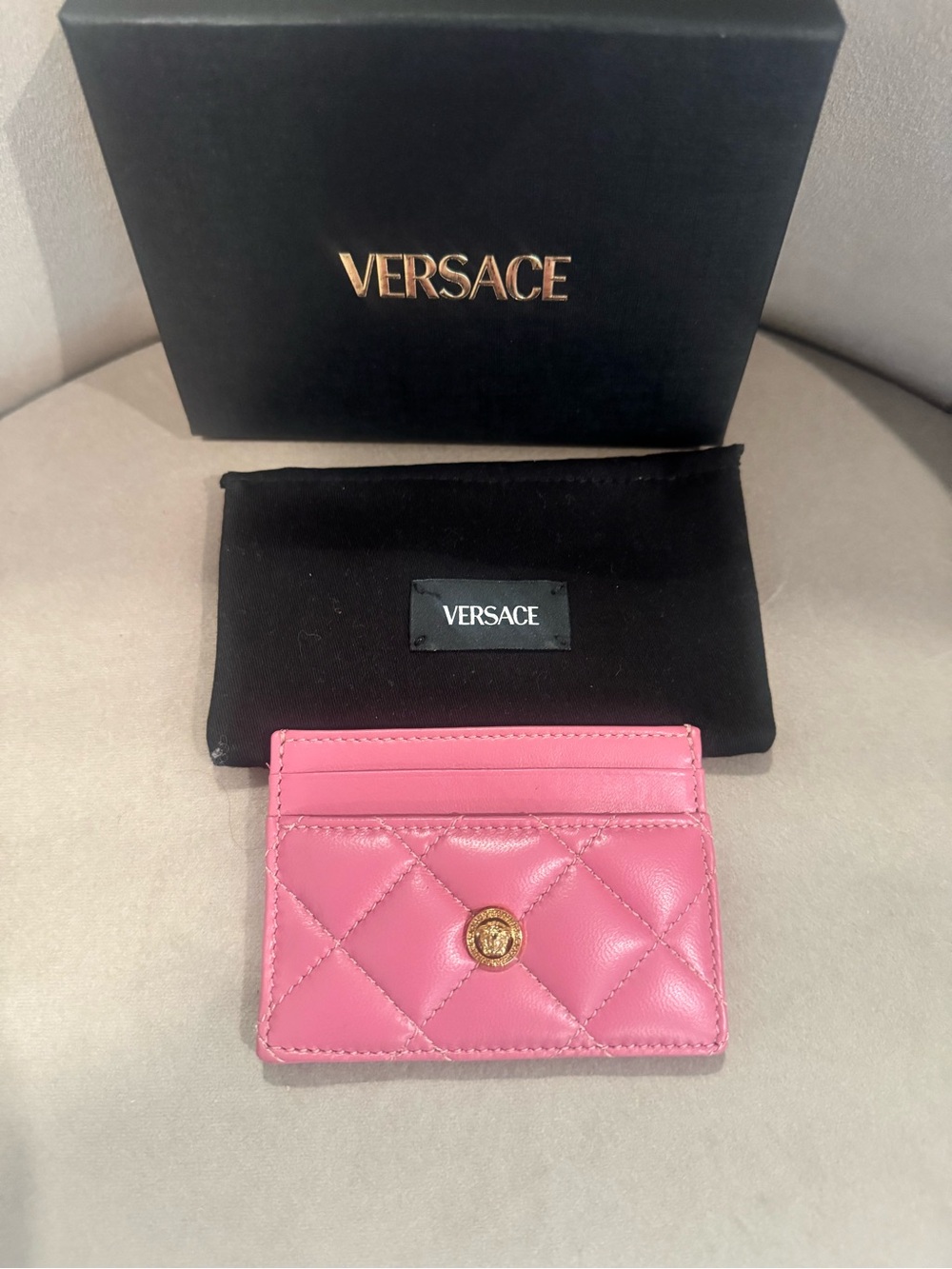 Versace Pink Quilted Leather Card Holder